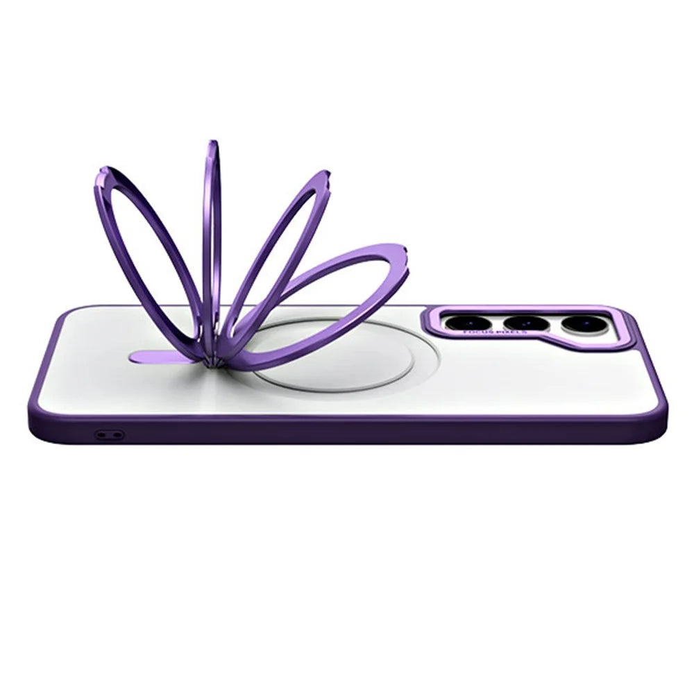 For Samsung Galaxy S23 Ring Kickstand Magnetic Phone Case TPU+Acrylic Matte Phone Cover - Purple - 3