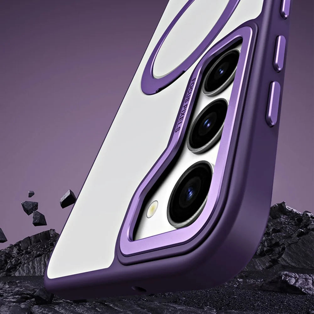 For Samsung Galaxy S23 Ring Kickstand Magnetic Phone Case TPU+Acrylic Matte Phone Cover - Purple - 6