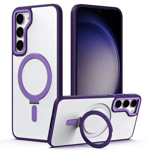 For Samsung Galaxy S23+ TPU+Acrylic Magnetic Cell Phone Case Ring Kickstand Matte Phone Cover - Purple - 1