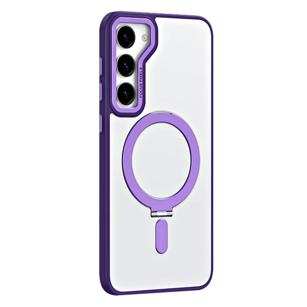 For Samsung Galaxy S23+ TPU+Acrylic Magnetic Cell Phone Case Ring Kickstand Matte Phone Cover - Purple - 2