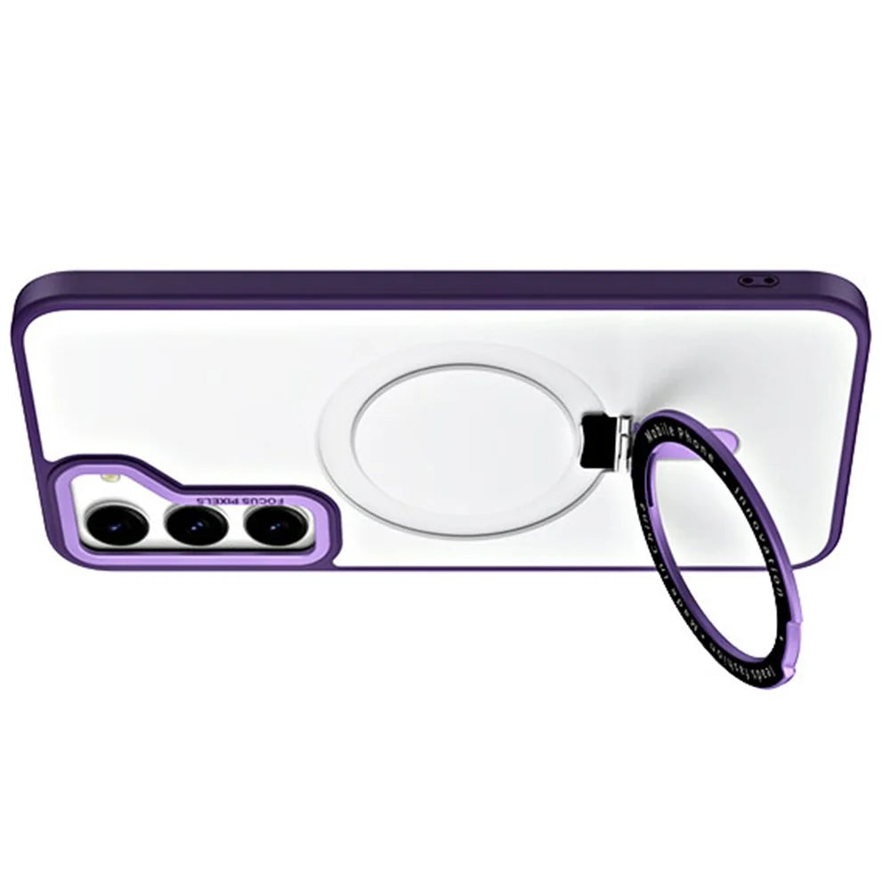 For Samsung Galaxy S23+ TPU+Acrylic Magnetic Cell Phone Case Ring Kickstand Matte Phone Cover - Purple - 4