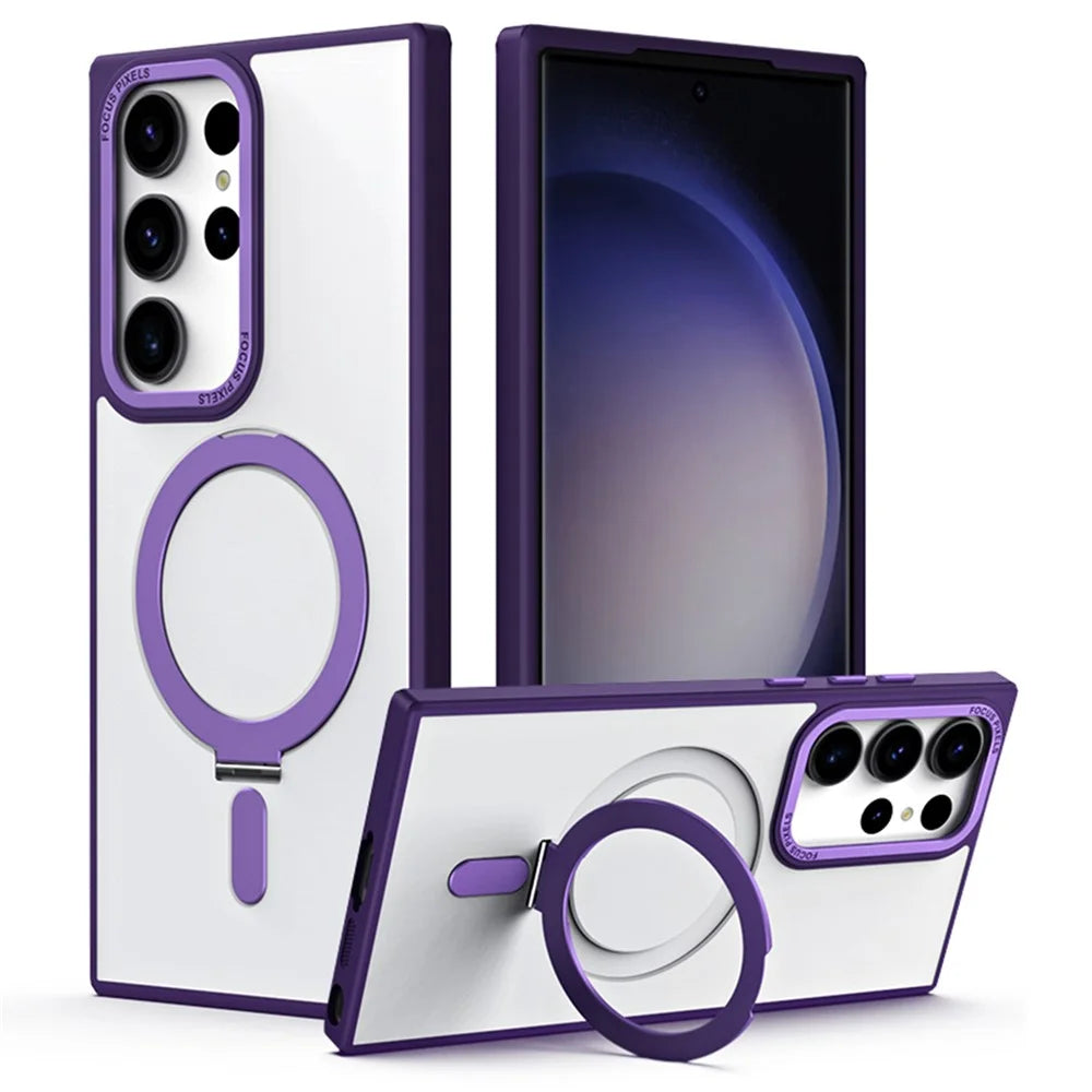 For Samsung Galaxy S23 Ultra Matte Magnetic Phone Case TPU+Acrylic Phone Cover with Ring Kickstand - Purple - 1