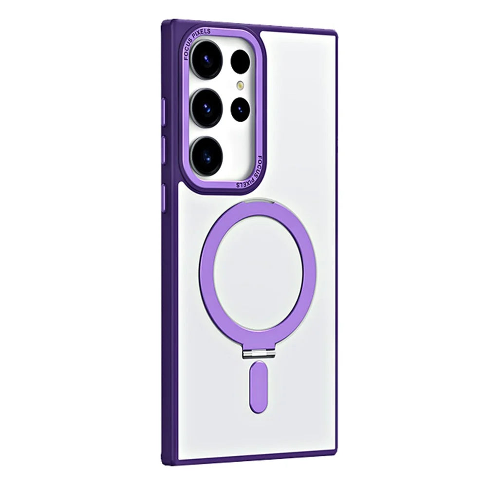 For Samsung Galaxy S23 Ultra Matte Magnetic Phone Case TPU+Acrylic Phone Cover with Ring Kickstand - Purple - 2