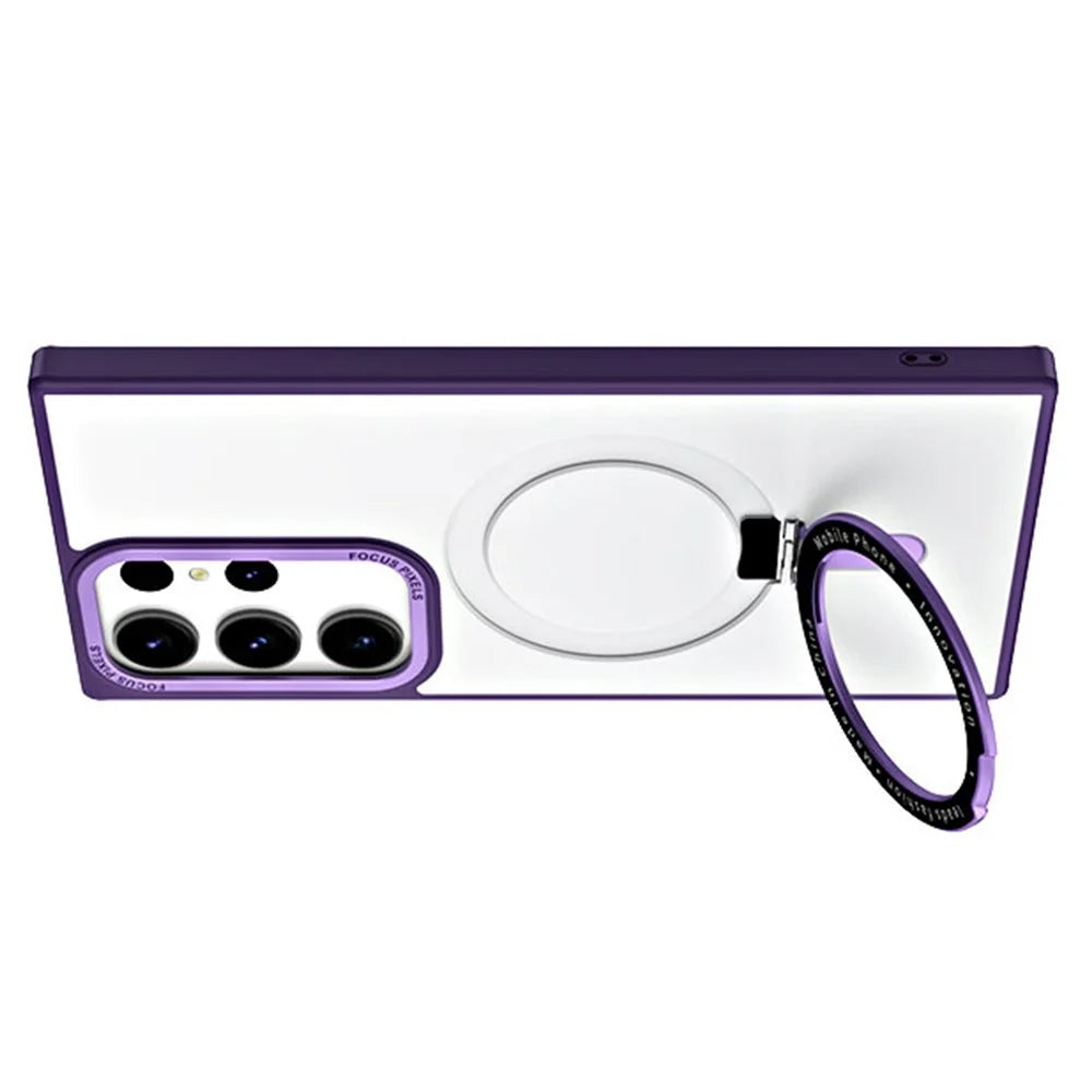 For Samsung Galaxy S23 Ultra Matte Magnetic Phone Case TPU+Acrylic Phone Cover with Ring Kickstand - Purple - 3