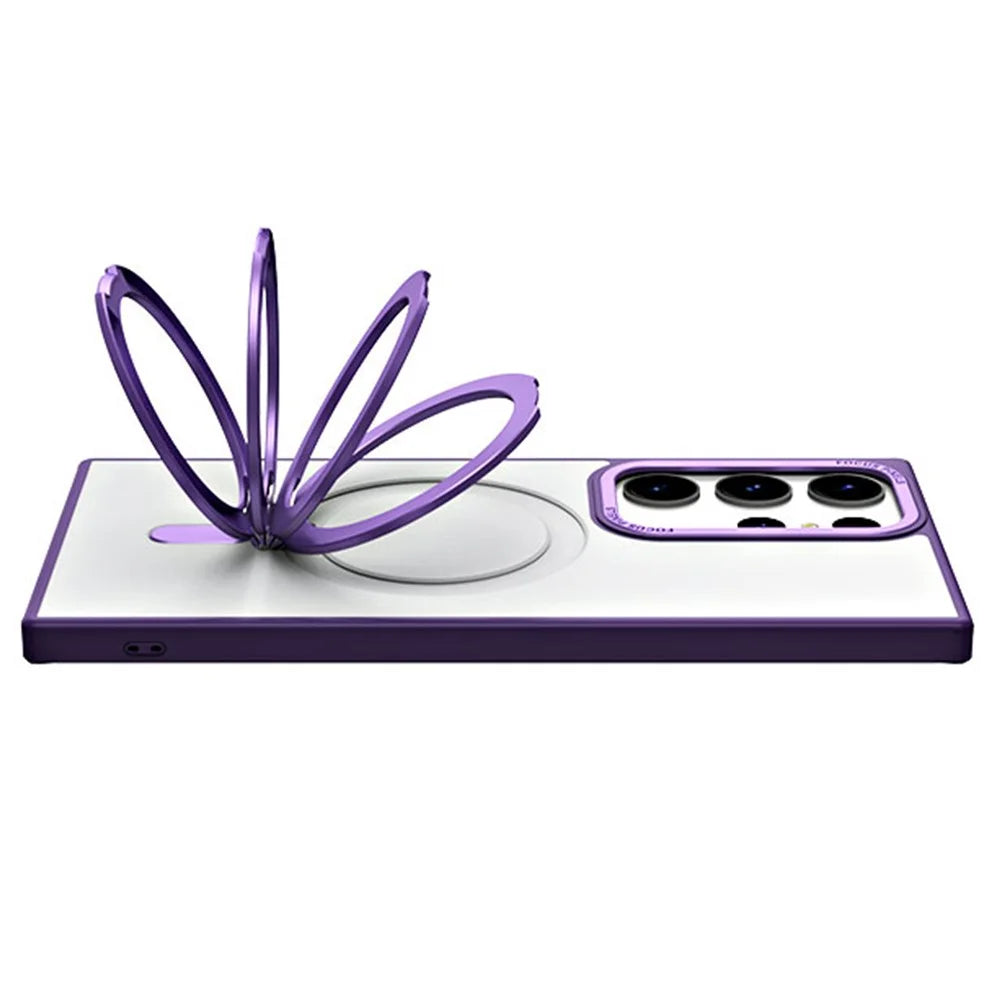 For Samsung Galaxy S23 Ultra Matte Magnetic Phone Case TPU+Acrylic Phone Cover with Ring Kickstand - Purple - 4