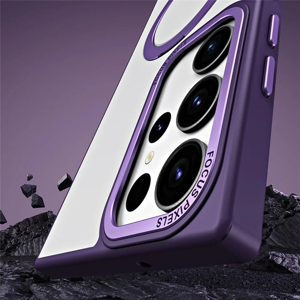 For Samsung Galaxy S23 Ultra Matte Magnetic Phone Case TPU+Acrylic Phone Cover with Ring Kickstand - Purple - 6