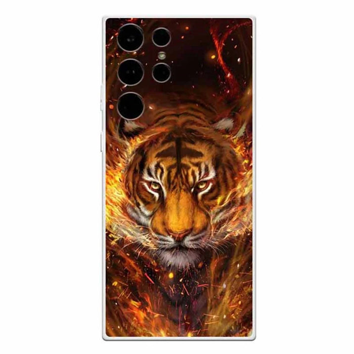 For Samsung Galaxy S23 Ultra Print Pattern TPU Phone Case Shockproof Protective Anti-Slip Back Cover - Flame Tiger - 1