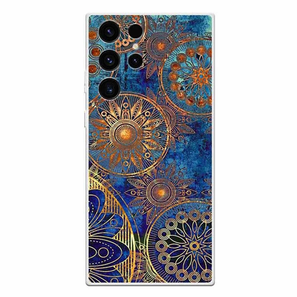 For Samsung Galaxy S23 Ultra Pattern Printing Phone Case Soft TPU Anti-Scratch Protective Cover - Golden Flower - 1