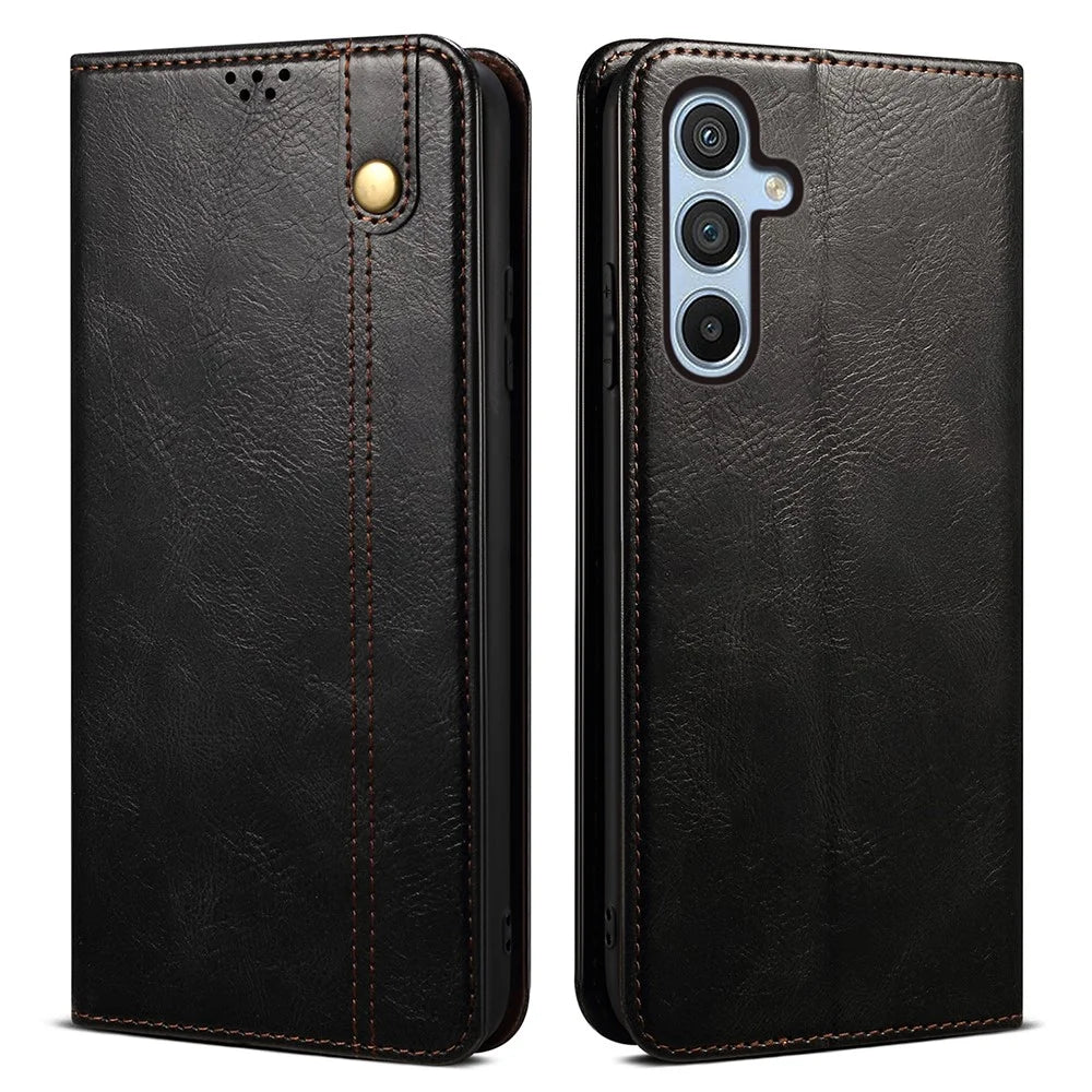 For Samsung Galaxy A24 4G (162.1 x 77.6 x 8.3mm) PU Leather Flip Protective Case Waxy Crazy Horse Texture Stand Wallet Cover - Black - 1