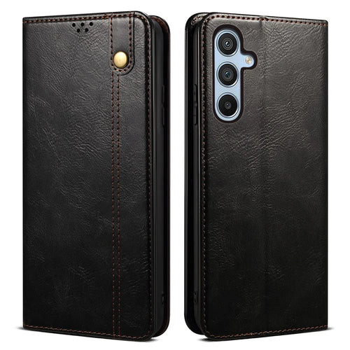 For Samsung Galaxy A24 4G (162.1 x 77.6 x 8.3mm) PU Leather Flip Protective Case Waxy Crazy Horse Texture Stand Wallet Cover - Black - 1