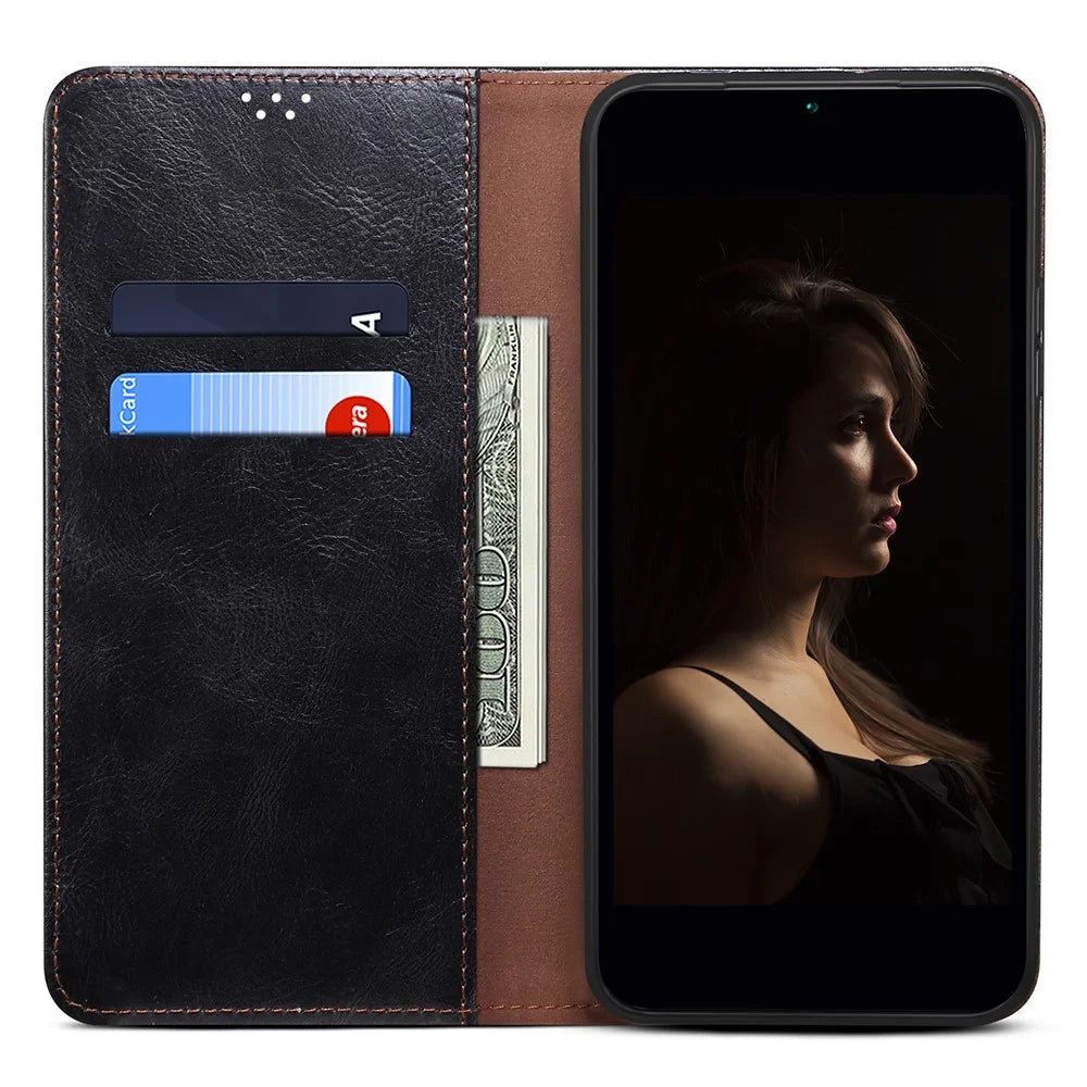 For Samsung Galaxy A24 4G (162.1 x 77.6 x 8.3mm) PU Leather Flip Protective Case Waxy Crazy Horse Texture Stand Wallet Cover - Black - 2