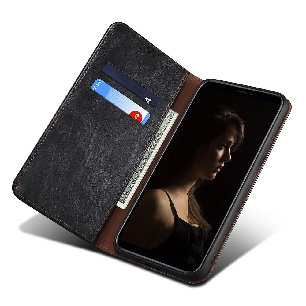 For Samsung Galaxy A24 4G (162.1 x 77.6 x 8.3mm) PU Leather Flip Protective Case Waxy Crazy Horse Texture Stand Wallet Cover - Black - 4