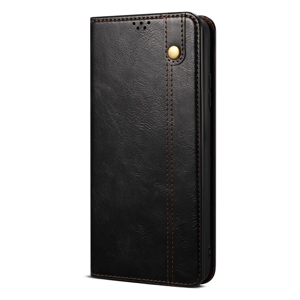 For Samsung Galaxy A24 4G (162.1 x 77.6 x 8.3mm) PU Leather Flip Protective Case Waxy Crazy Horse Texture Stand Wallet Cover - Black - 7