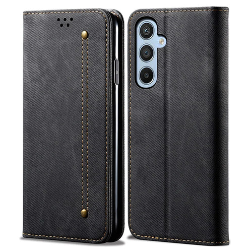 Drop-proof Phone Case For Samsung Galaxy A24 4G (162.1 x 77.6 x 8.3mm) Jeans Cloth Texture Flip Leather Cover with Stand Wallet - Black - 1