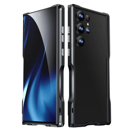 LUPHIE for Samsung Galaxy S23 Ultra Metal Frame Phone Back Cover Protective Cell Phone Case - Black - 1
