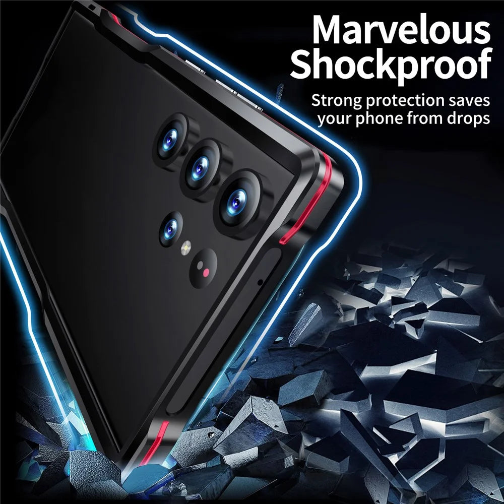 LUPHIE for Samsung Galaxy S23 Ultra Metal Frame Phone Back Cover Protective Cell Phone Case - Black - 3