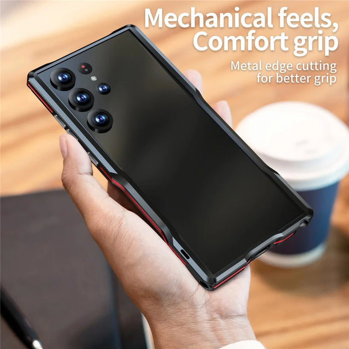 LUPHIE for Samsung Galaxy S23 Ultra Metal Frame Phone Back Cover Protective Cell Phone Case - Black - 4