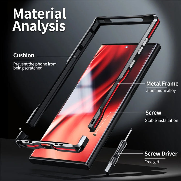 LUPHIE for Samsung Galaxy S23 Ultra Metal Frame Phone Back Cover Protective Cell Phone Case - Black - 5