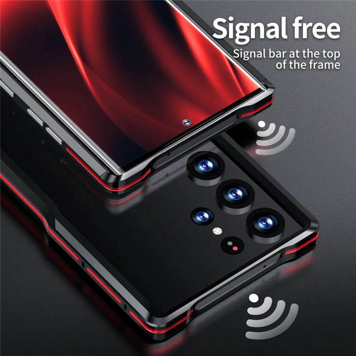 LUPHIE for Samsung Galaxy S23 Ultra Metal Frame Phone Back Cover Protective Cell Phone Case - Black - 6
