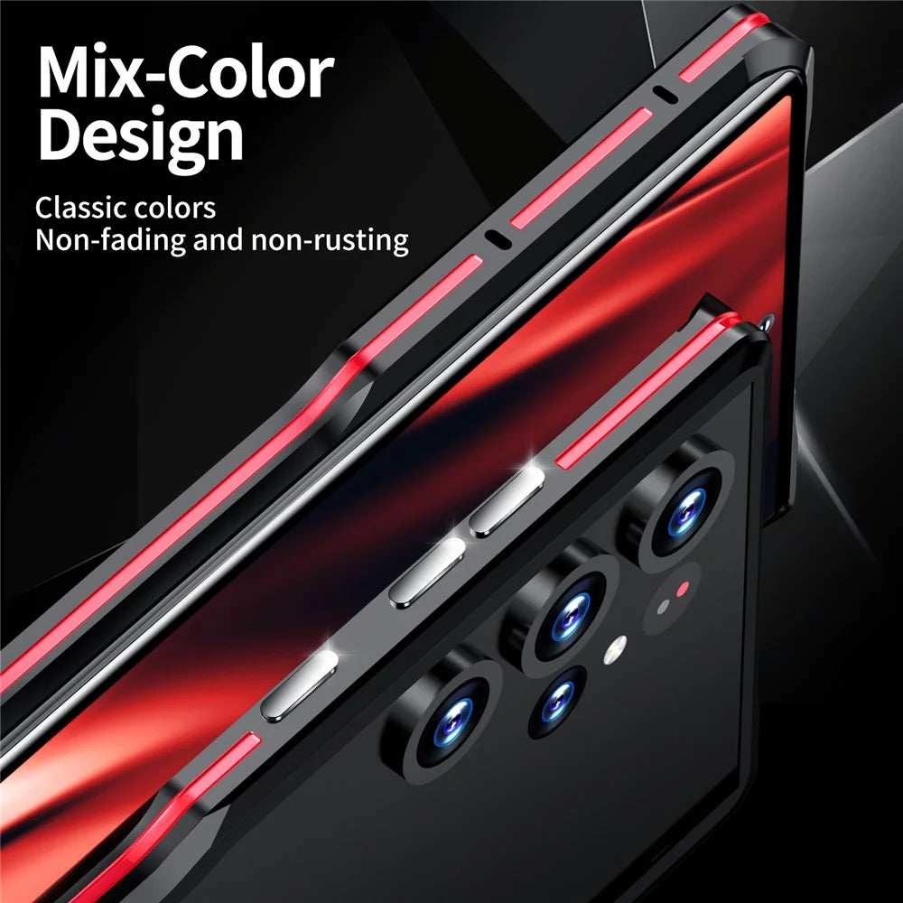 LUPHIE for Samsung Galaxy S23 Ultra Metal Frame Phone Back Cover Protective Cell Phone Case - Black - 7