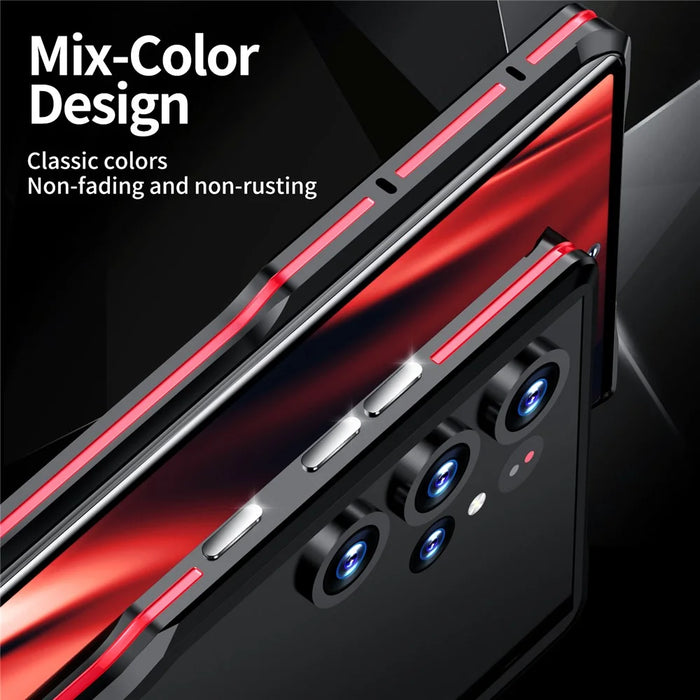 LUPHIE for Samsung Galaxy S23 Ultra Metal Frame Phone Back Cover Protective Cell Phone Case - Black - 7