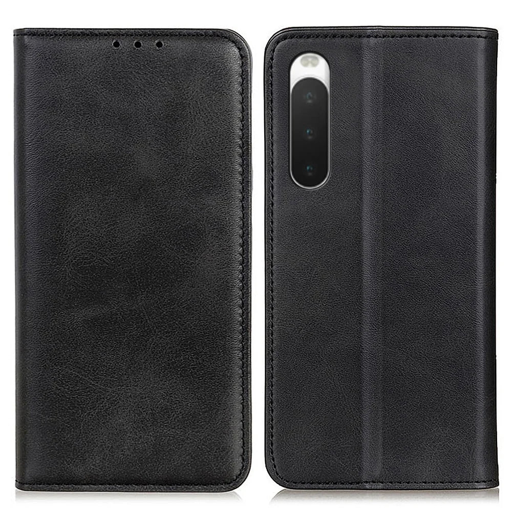 Split Leather Phone Stand Case for Sony Xperia 10 V Shockproof Phone Wallet Cover - Black - 1