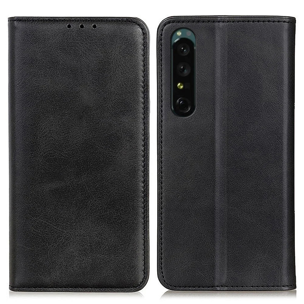 Split Leather Phone Cover for Sony Xperia 1 V Wallet Stand Full Protection Phone Case - Black - 1
