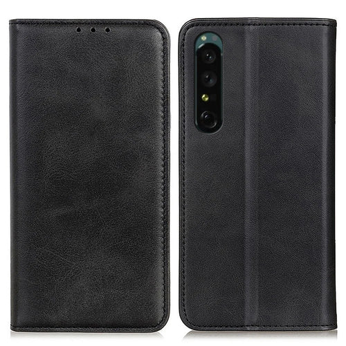 Split Leather Phone Cover for Sony Xperia 1 V Wallet Stand Full Protection Phone Case - Black - 1