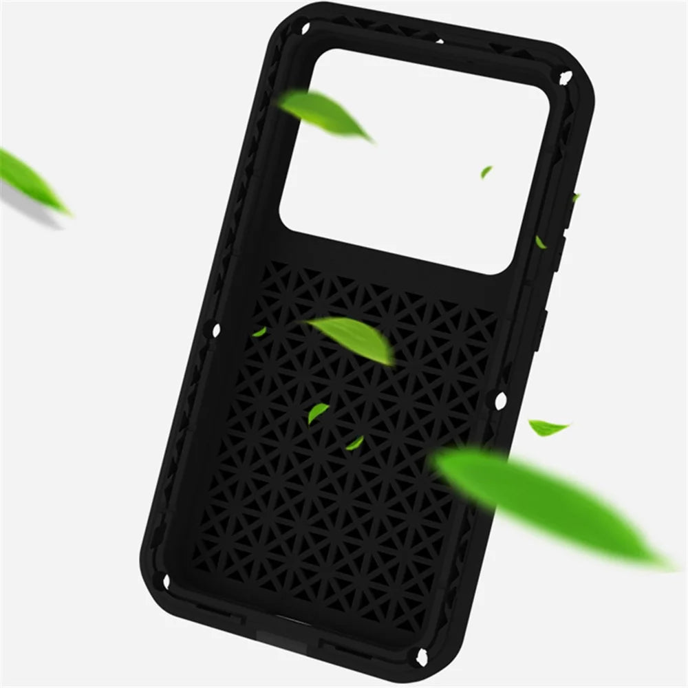 LOVE MEI For Samsung Galaxy S23 Shockproof Anti-drop Phone Case with Tempered Glass Film Silicone + Metal Cover - Black - 2