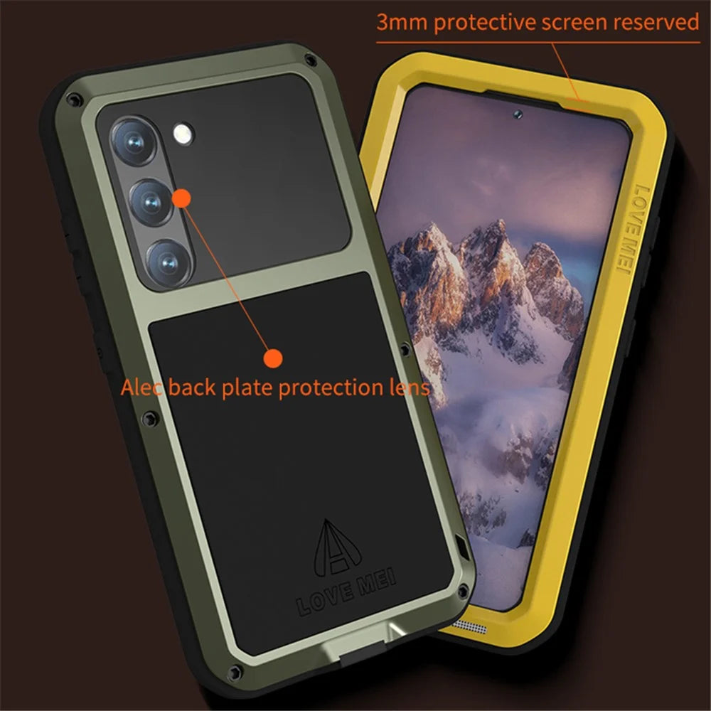 LOVE MEI For Samsung Galaxy S23 Shockproof Anti-drop Phone Case with Tempered Glass Film Silicone + Metal Cover - Black - 4