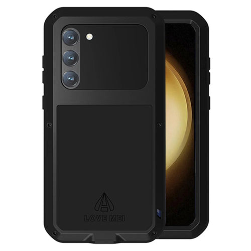 LOVE MEI For Samsung Galaxy S23+ Shockproof Phone Case with Tempered Glass Film Silicone + Metal Drop-proof Smartphone Cover - Black - 1