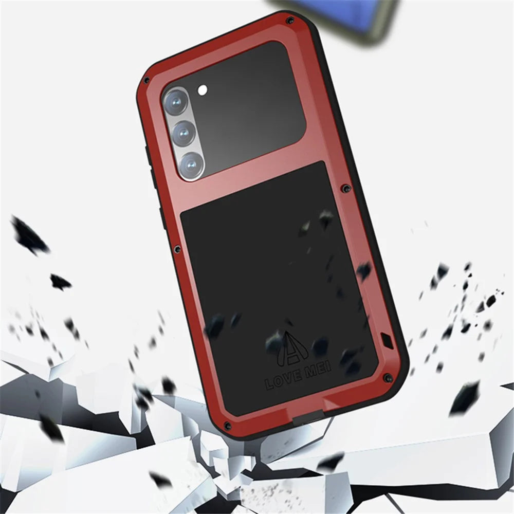 LOVE MEI For Samsung Galaxy S23+ Shockproof Phone Case with Tempered Glass Film Silicone + Metal Drop-proof Smartphone Cover - Black - 3