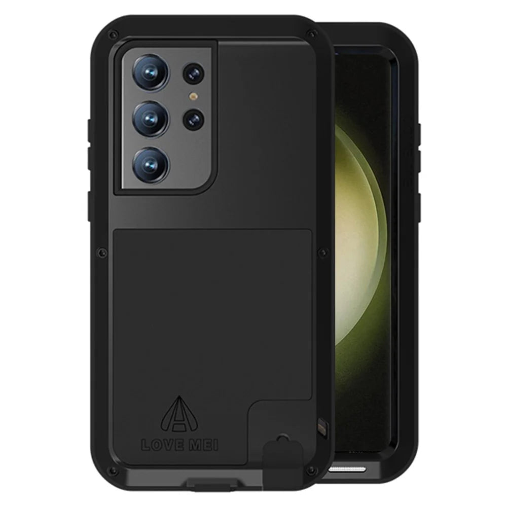 LOVE MEI For Samsung Galaxy S23 Ultra Cell Phone Case Silicone + Metal Shockproof Phone Cover (without Tempered Glass) - Black - 1