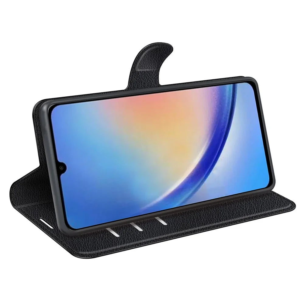 Shockproof Phone Case For Samsung Galaxy A34 5G Litchi Texture Flip Wallet Phone Cover with Stand - Black - 3