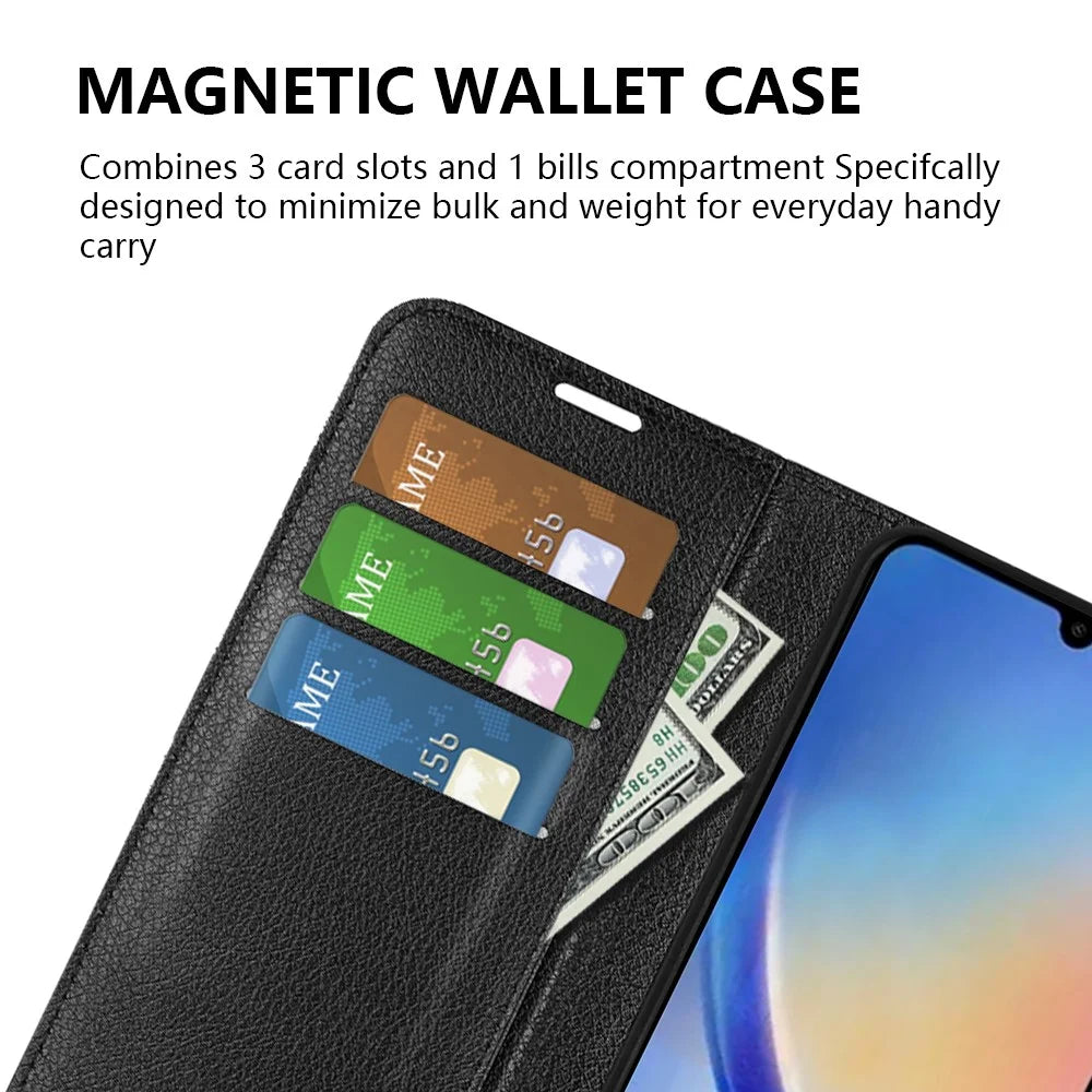 Shockproof Phone Case For Samsung Galaxy A34 5G Litchi Texture Flip Wallet Phone Cover with Stand - Black - 4