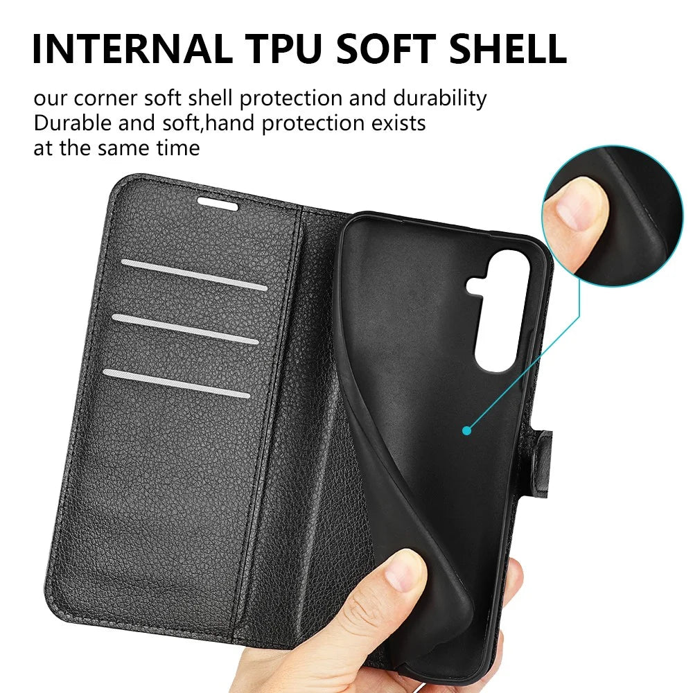 Shockproof Phone Case For Samsung Galaxy A34 5G Litchi Texture Flip Wallet Phone Cover with Stand - Black - 5