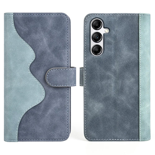 For Samsung Galaxy A34 5G Wallet Case Dual Color Splicing Stand PU Leather Phone Cover - Blue - 1