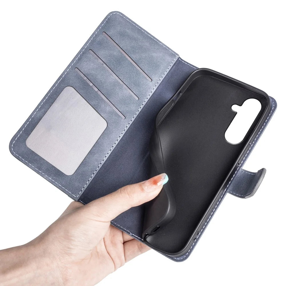 For Samsung Galaxy A34 5G Wallet Case Dual Color Splicing Stand PU Leather Phone Cover - Blue - 4