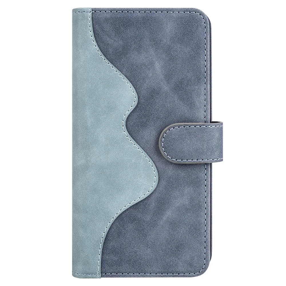 For Samsung Galaxy A34 5G Wallet Case Dual Color Splicing Stand PU Leather Phone Cover - Blue - 6