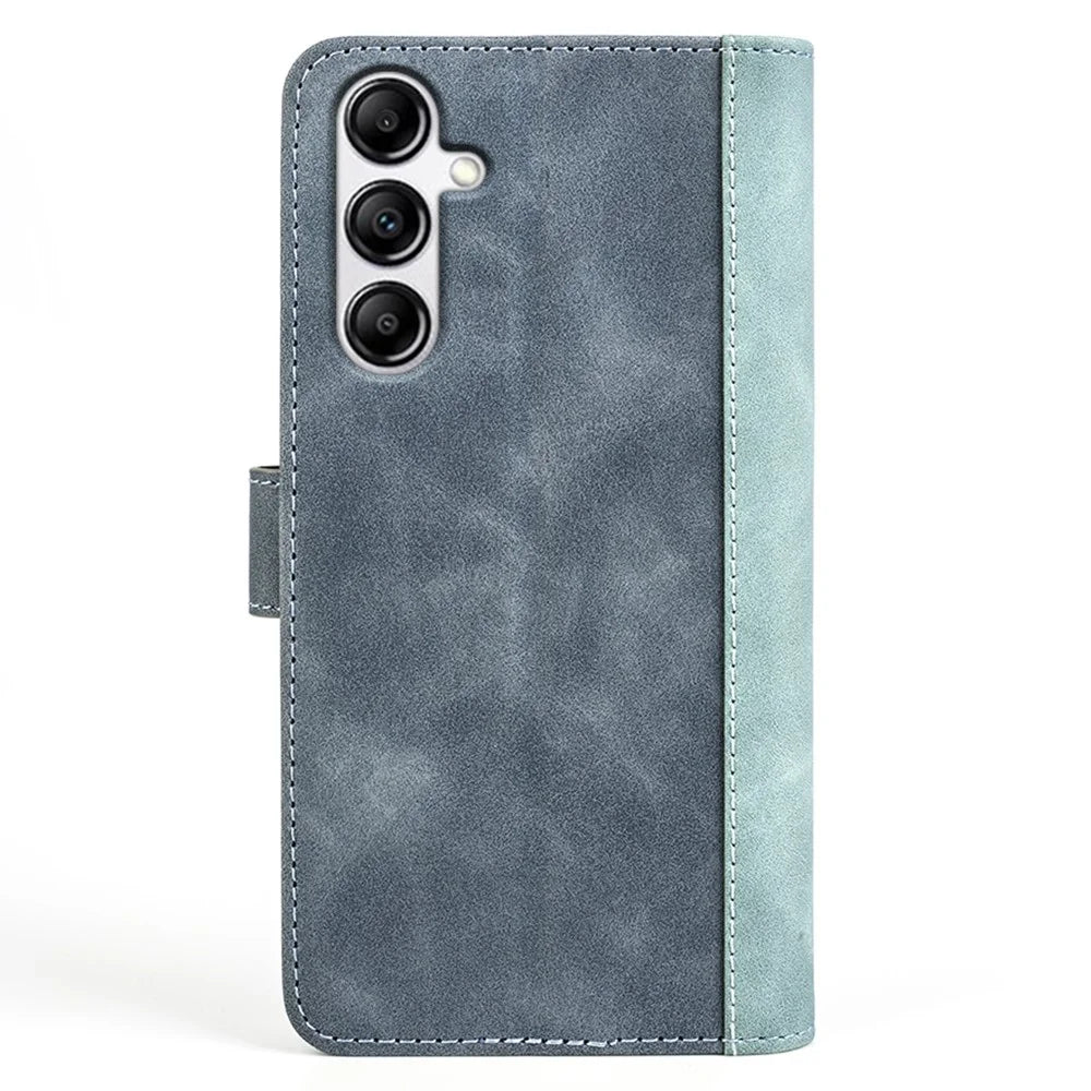 For Samsung Galaxy A34 5G Wallet Case Dual Color Splicing Stand PU Leather Phone Cover - Blue - 7