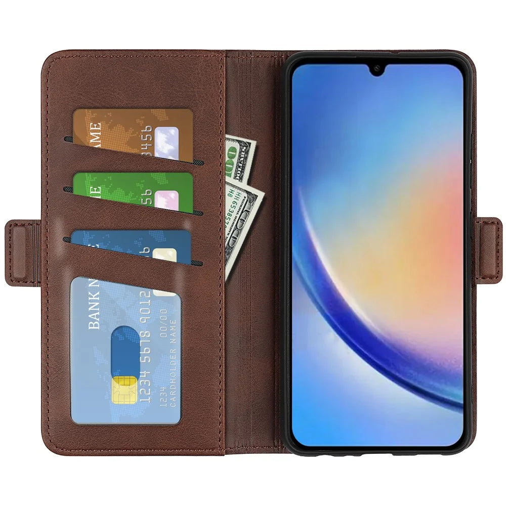 Wallet Cover for Samsung Galaxy A34 5G Calf Texture Stand PU Leather Protective Case - Brown - 2