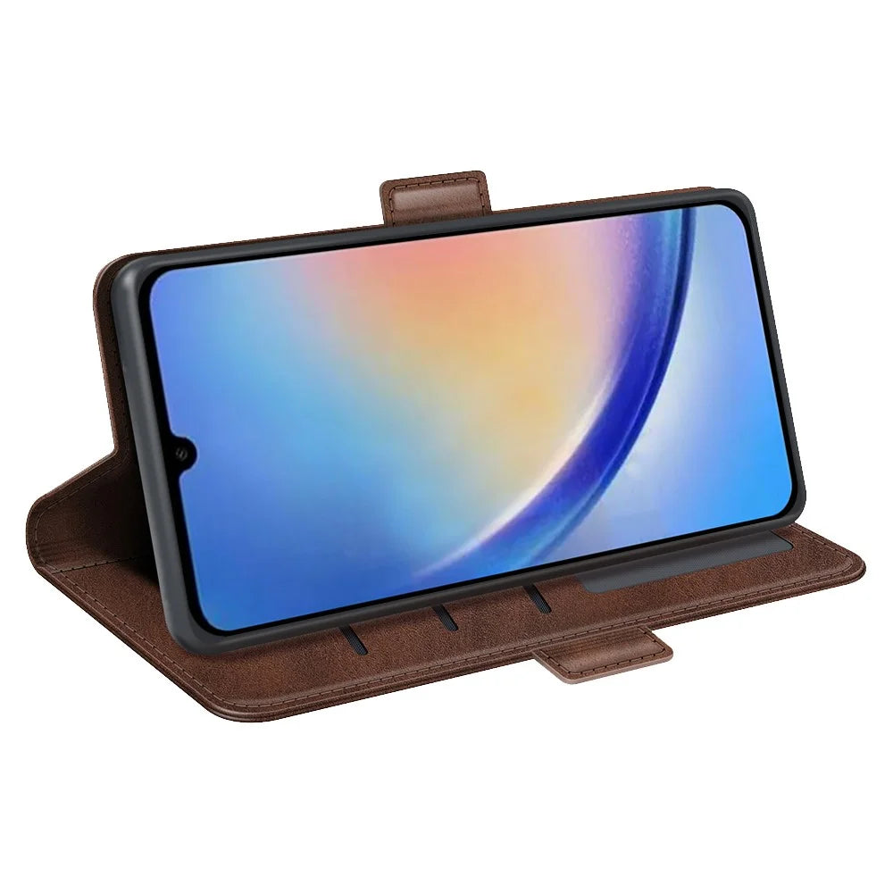 Wallet Cover for Samsung Galaxy A34 5G Calf Texture Stand PU Leather Protective Case - Brown - 3