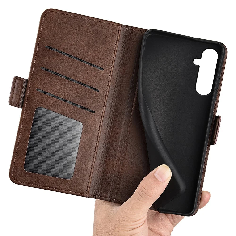 Wallet Cover for Samsung Galaxy A34 5G Calf Texture Stand PU Leather Protective Case - Brown - 4