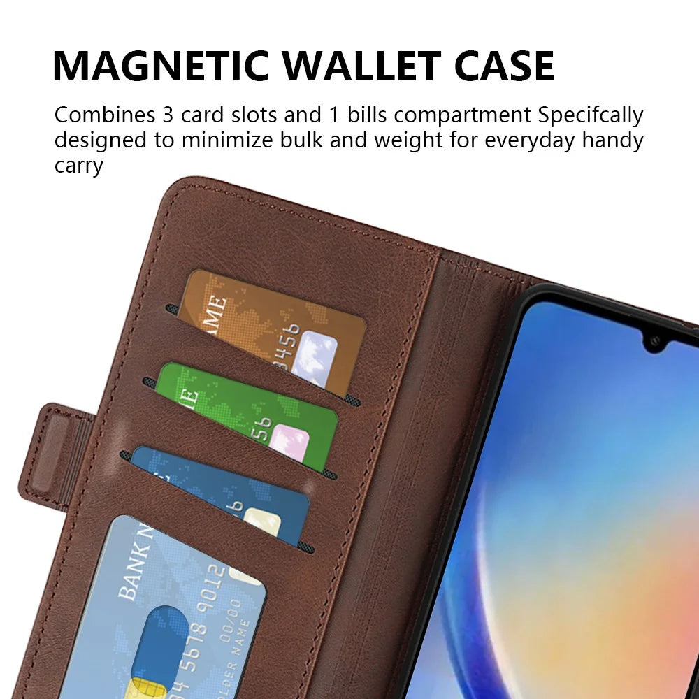 Wallet Cover for Samsung Galaxy A34 5G Calf Texture Stand PU Leather Protective Case - Brown - 5