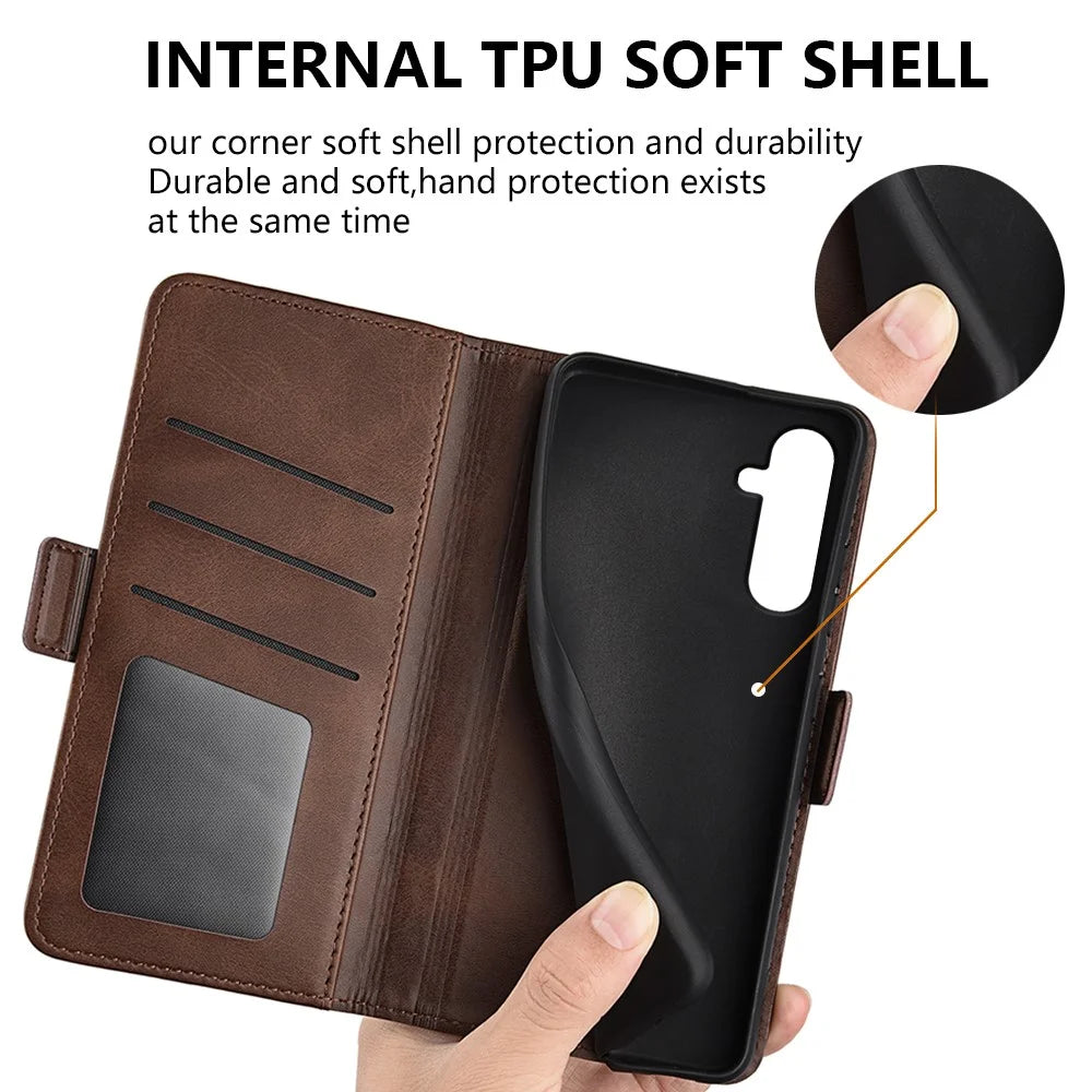 Wallet Cover for Samsung Galaxy A34 5G Calf Texture Stand PU Leather Protective Case - Brown - 6