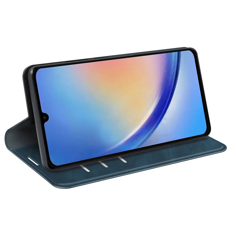 For Samsung Galaxy A34 5G Skin-touch Wallet Case PU Leather Flip Stand Phone Cover - Blue - 3