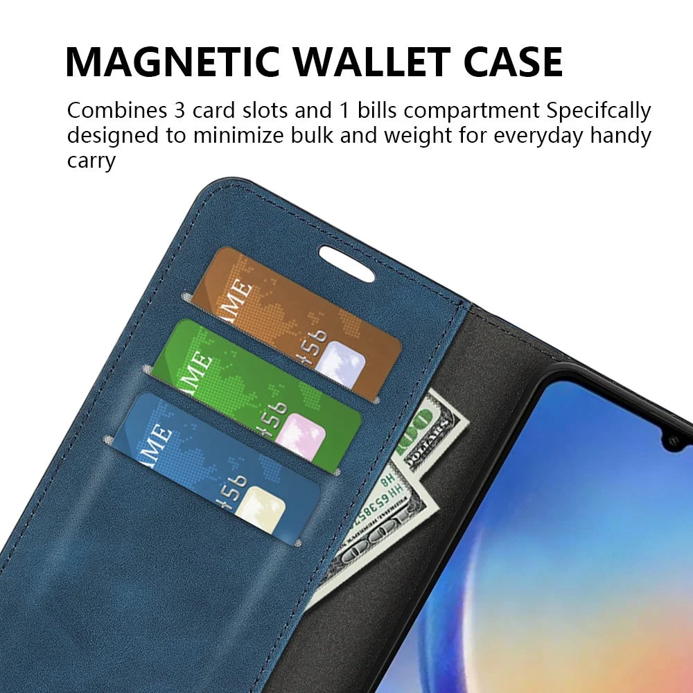 For Samsung Galaxy A34 5G Skin-touch Wallet Case PU Leather Flip Stand Phone Cover - Blue - 5