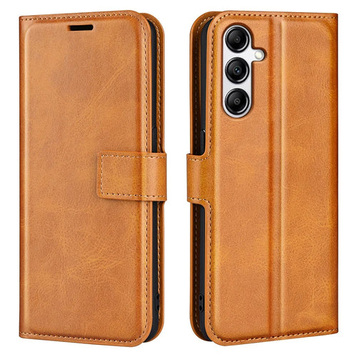 For Samsung Galaxy A34 5G Folio Flip Phone Case Calf Texture Stand Wallet Cover - Yellow - 1