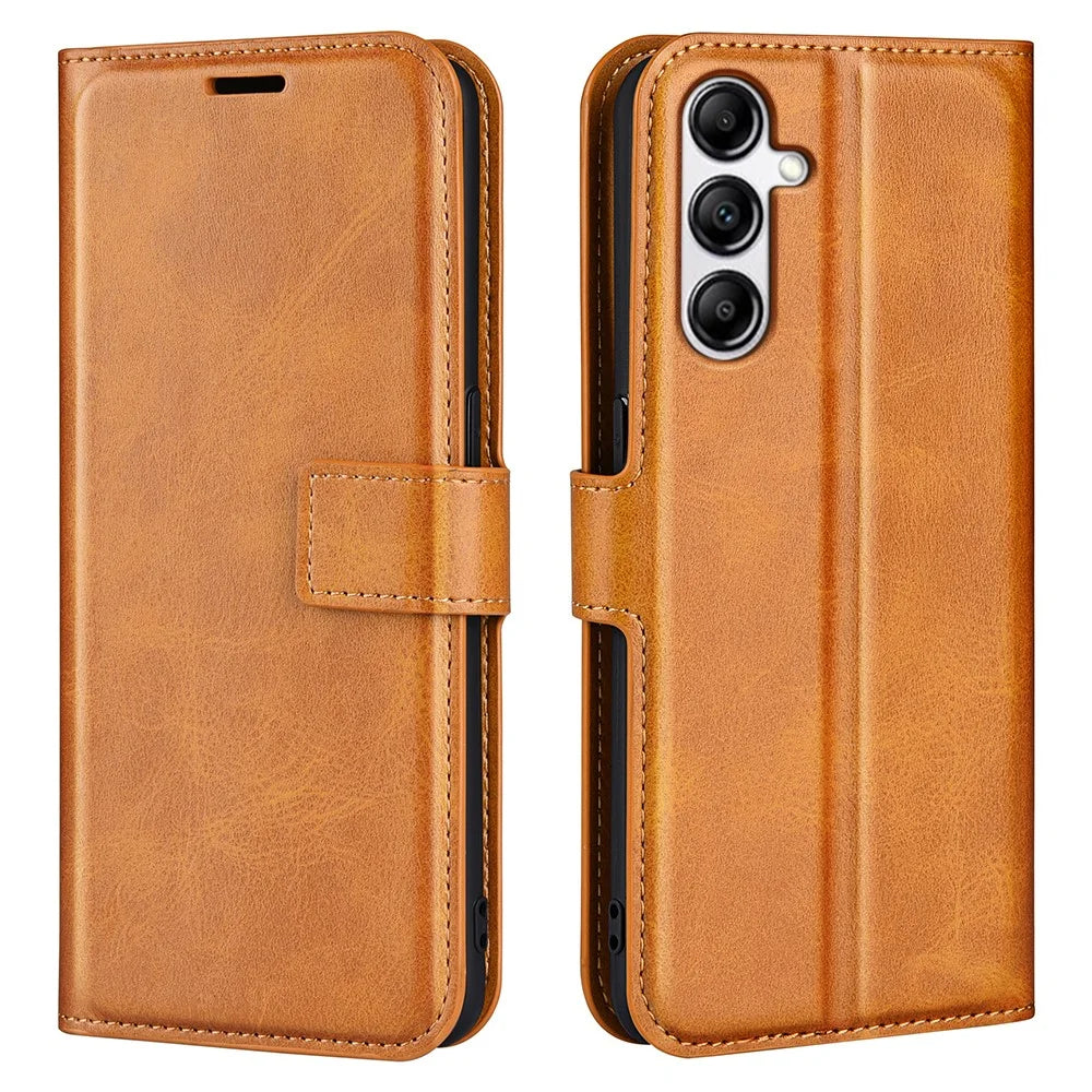 For Samsung Galaxy A34 5G Folio Flip Phone Case Calf Texture Stand Wallet Cover - Yellow - 1