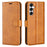 For Samsung Galaxy A34 5G Folio Flip Phone Case Calf Texture Stand Wallet Cover - Yellow - 1